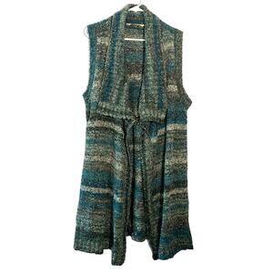 Soft Surroundings Blue Chunky Knit Duster Long Cardigan Granny Women size Large